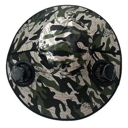 Solar Fan Cap Outdoor Sun Hat With 2 Fan Large Brim Windproof Strap Solar Or USB Charging