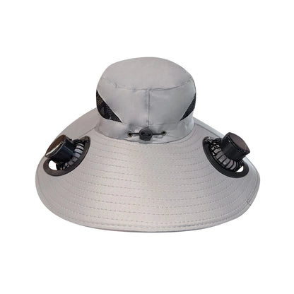 Solar Fan Cap Outdoor Sun Hat With 2 Fan Large Brim Windproof Strap Solar Or USB Charging